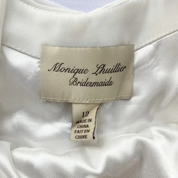 - MONIQUE LHUILLIER BRIDESMAID WHITE CHIFFON SLEEVELESS BRIDAL WEDDING DRE… - Picture 6 of 11